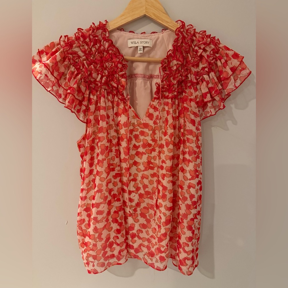 Willa Story Floral Ruffle Sleeve Blouse
